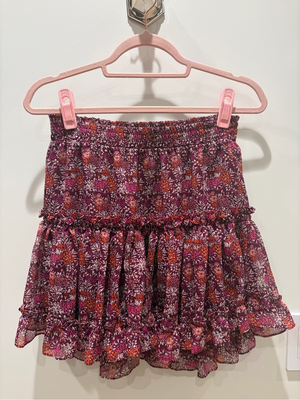 Misa Los Angeles Pink and Purple Floral Tiered Skirt
